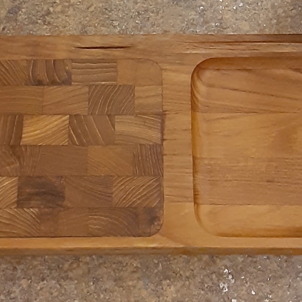 Vintage Kalmar Solid Teak Wood Soup, Sandwich & Chips Serving Board w/Decorative